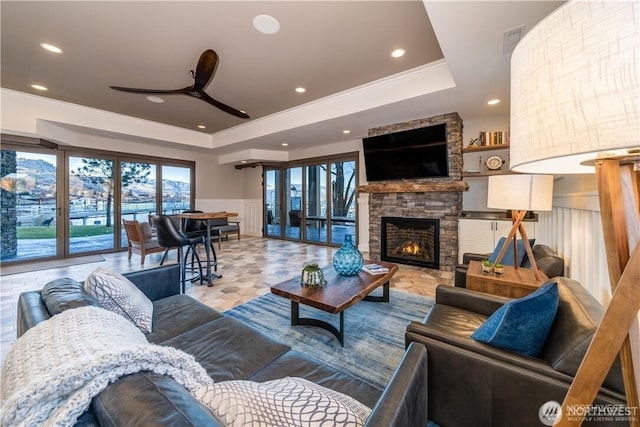 1350 W Woodin Ave, Chelan, WA 98816 - living room with ornamental molding, wainscoting, visible vents, and plenty of natural light