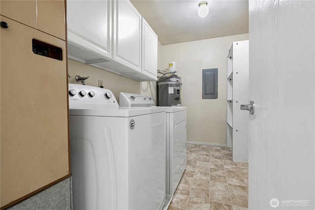 9201 NE Juanita Dr Unit 205, Kirkland, WA 98034 - washroom with cabinet space, electric panel, separate washer and dryer, and strapped water heater