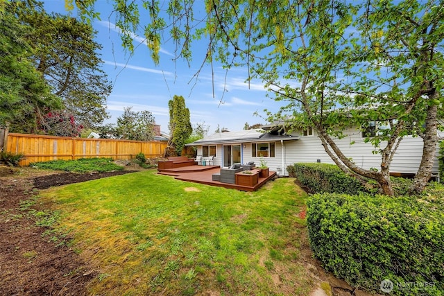 12219 SE 64th Pl, Bellevue, WA 98006 - rear view of house featuring an outdoor living space, a deck, and solar panels