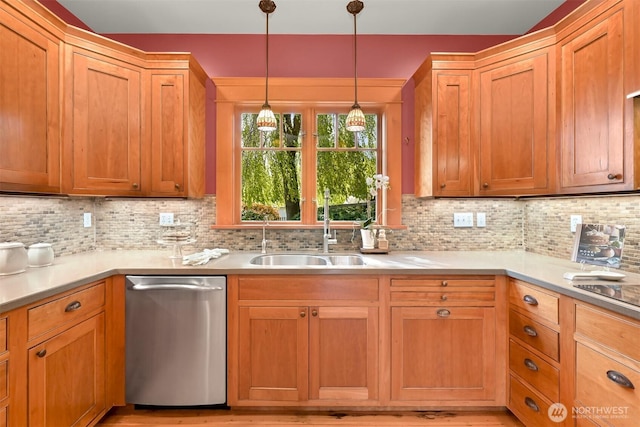 2234 Main St, Ferndale, WA 98248 - kitchen with dishwasher, a sink, tasteful backsplash, pendant lighting, and light countertops