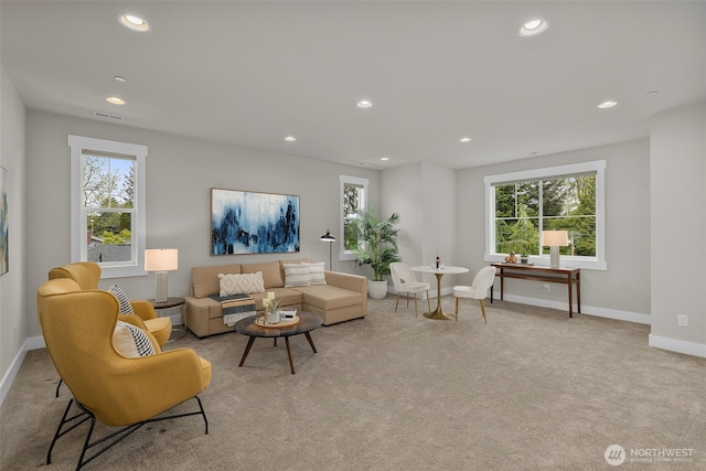 4161 86th Ave SE, Mercer Island, WA 98040 - carpeted living room featuring baseboards and recessed lighting