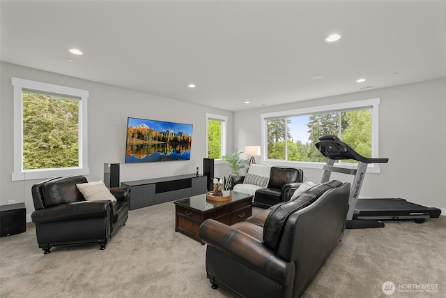 4161 86th Ave SE, Mercer Island, WA 98040 - living area featuring light carpet and recessed lighting