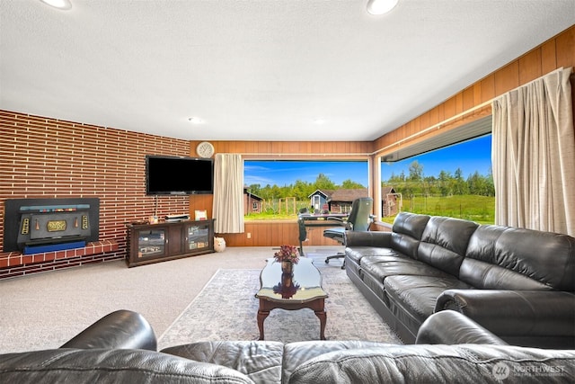 206 Kelly Rd, Bellingham, WA 98226 - living room with wooden walls, carpet flooring, and recessed lighting