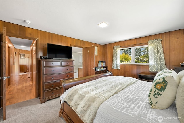 206 Kelly Rd, Bellingham, WA 98226 - bedroom featuring wooden walls and light carpet