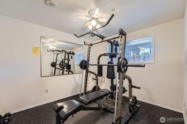 3201 Pacific Ave Unit 305, Tacoma, WA 98418 - workout room with a ceiling fan and baseboards