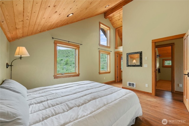 41 Red Tail Ridge Rd, Twisp, WA 98856 - bedroom with vaulted ceiling, wood ceiling, light wood finished floors, baseboards, and recessed lighting