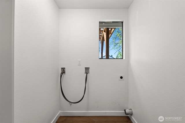 4822 S M St, Tacoma, WA 98408 - washroom featuring electric dryer hookup, baseboards, hookup for a washing machine, and dark wood-style flooring