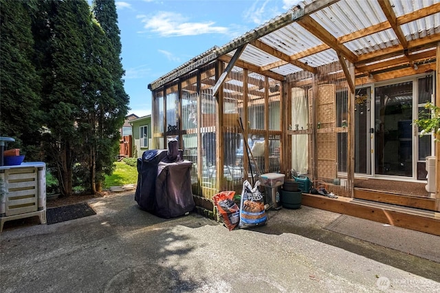 view of patio featuring an exterior structure