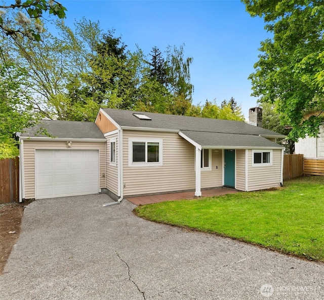 5524 S Leo St, Seattle, WA 98178 - ranch-style home featuring an attached garage, driveway, roof with shingles, and a chimney