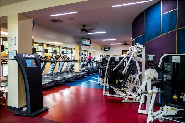 gym with a ceiling fan