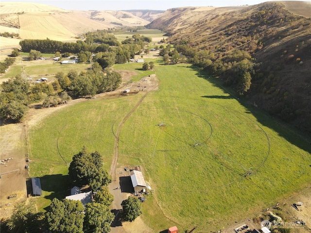 birds eye view of property featuring a rural view and a mountain view
