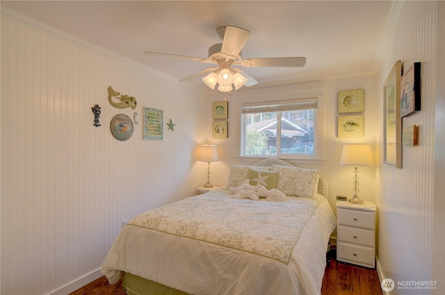 1005 346th Pl, Ocean Park, WA 98640 - bedroom with wood finished floors, ornamental molding, and ceiling fan