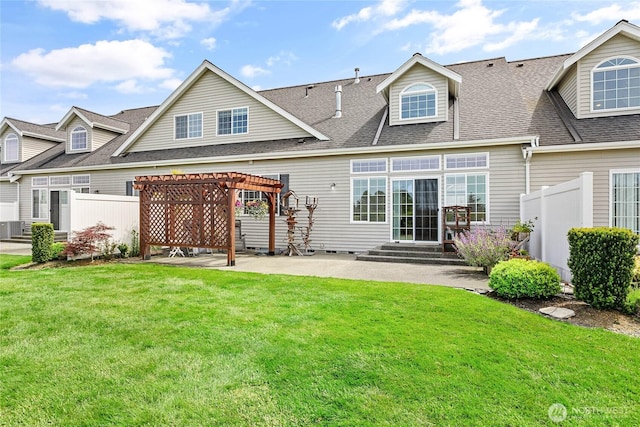 1725 Harrison Pl Unit 103, Lynden, WA 98264 - rear view of property with a pergola, a patio, roof with shingles, and entry steps