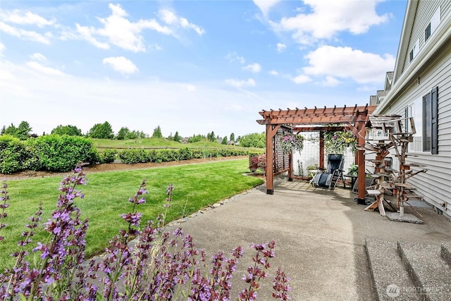 1725 Harrison Pl Unit 103, Lynden, WA 98264 - view of green lawn featuring a pergola and a patio area