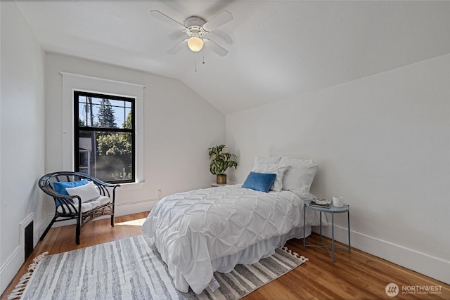 3301 Mckinley Ave, Tacoma, WA 98404 - bedroom featuring lofted ceiling, baseboards, ceiling fan, visible vents, and wood finished floors