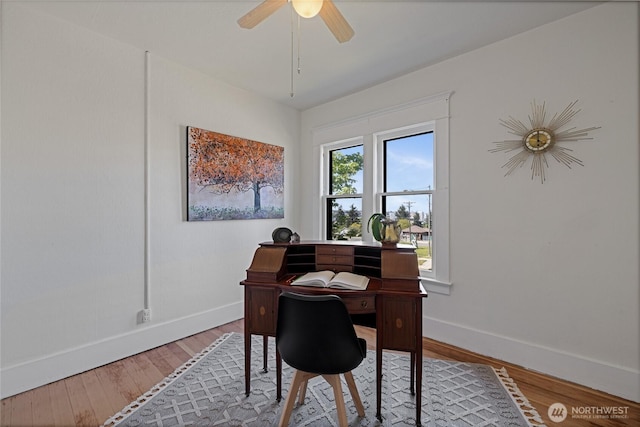 3301 Mckinley Ave, Tacoma, WA 98404 - home office featuring baseboards, ceiling fan, and wood finished floors