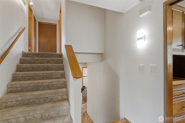 stairway with a textured wall