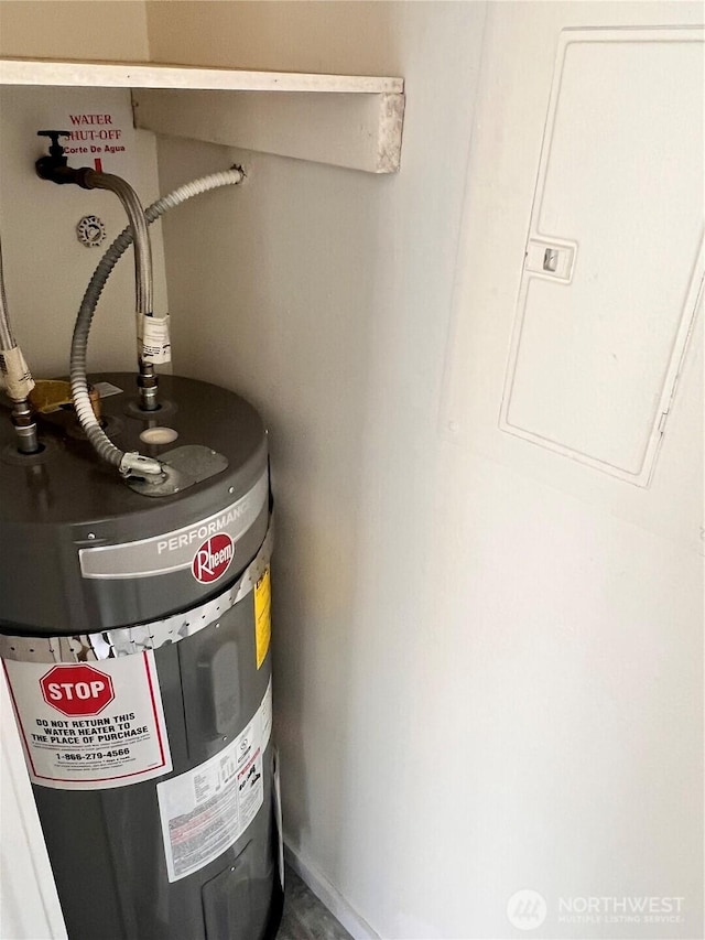 utility room with water heater and electric panel