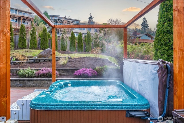 4538 Somerset Dr SE, Bellevue, WA 98006 - pool at dusk featuring a wooden deck and a hot tub
