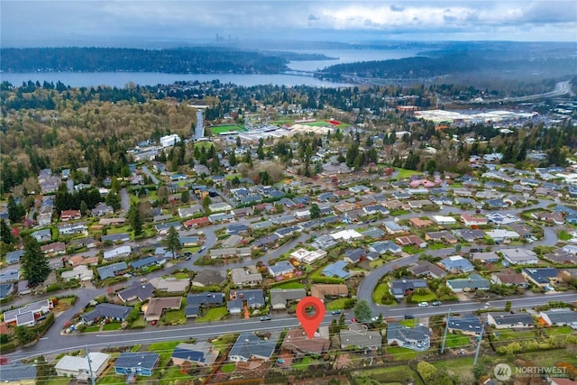 4538 Somerset Dr SE, Bellevue, WA 98006 - bird's eye view with a wooded view, a water view, and a residential view