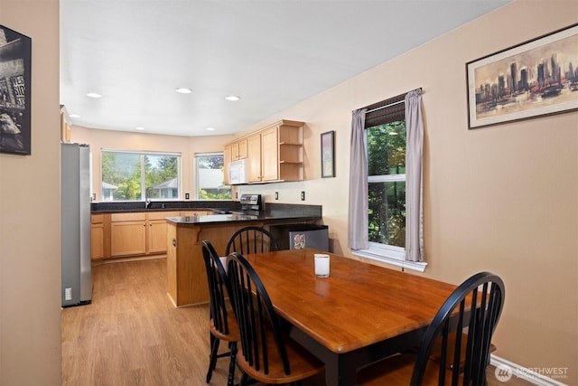 909 Orchid Pl Unit 201, Bellingham, WA 98226 - dining space with light wood-style floors, baseboards, and recessed lighting