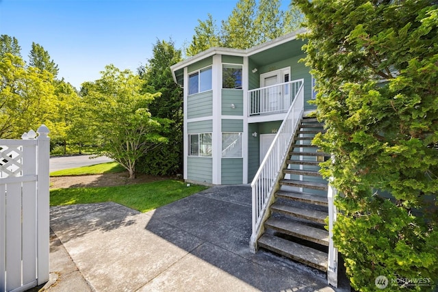 exterior space featuring stairway