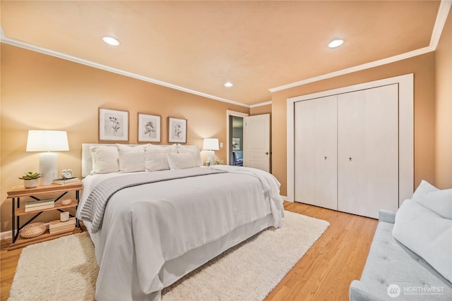17922 Marine View Dr SW, Normandy Park, WA 98166 - bedroom with ornamental molding, recessed lighting, and light wood-style floors