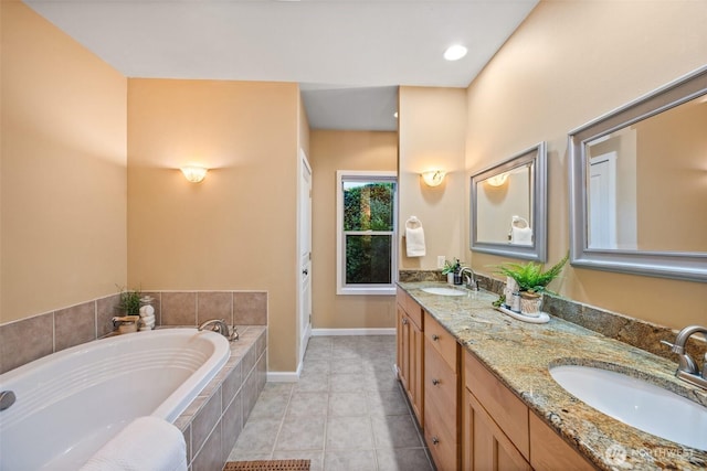 17922 Marine View Dr SW, Normandy Park, WA 98166 - full bath with baseboards, a bath, double vanity, and a sink