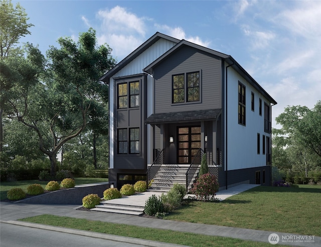 view of front of house with a front lawn