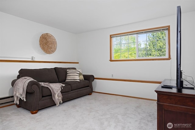 3785 Greenville Pl, Bellingham, WA 98226 - living room with light carpet, a baseboard heating unit, and baseboards