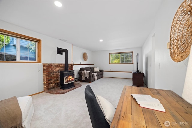 3785 Greenville Pl, Bellingham, WA 98226 - carpeted office space with a wood stove and recessed lighting
