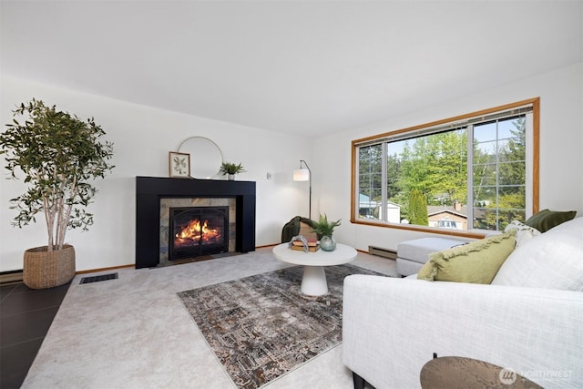 3785 Greenville Pl, Bellingham, WA 98226 - living area with a baseboard heating unit and a tiled fireplace