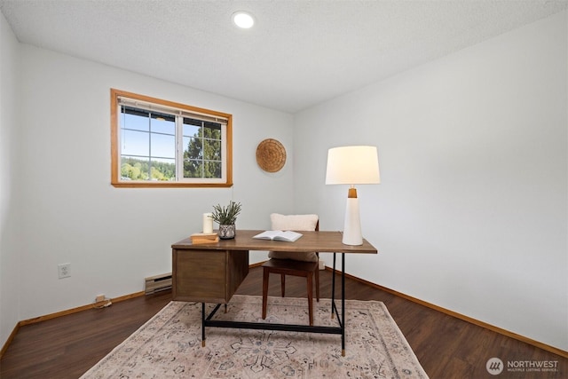 3785 Greenville Pl, Bellingham, WA 98226 - office area featuring baseboards, baseboard heating, wood finished floors, and recessed lighting
