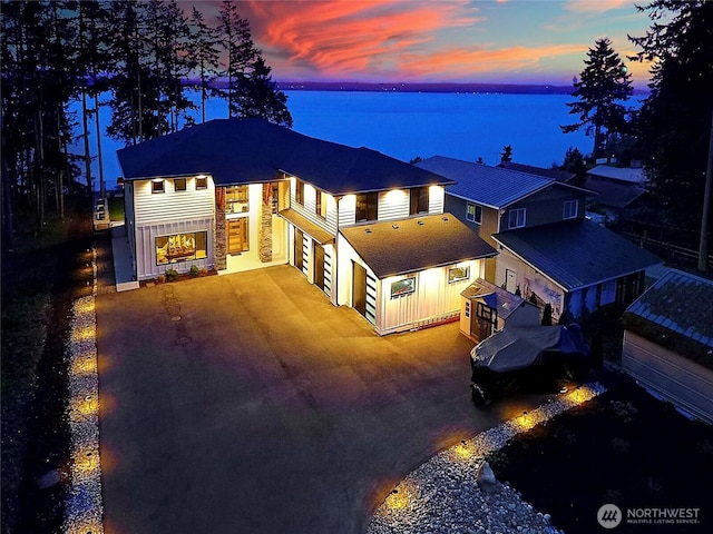 exterior space featuring a water view