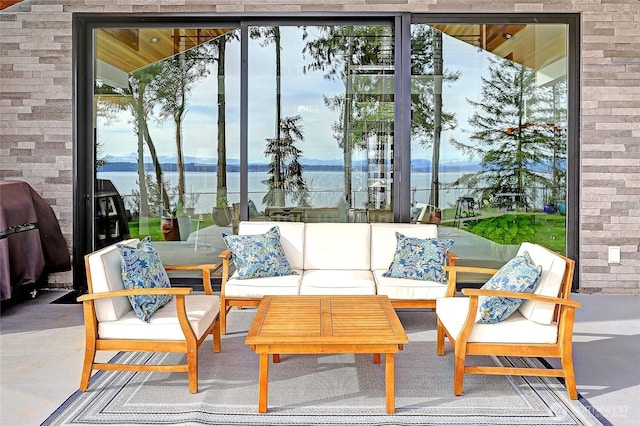 sunroom with a water view