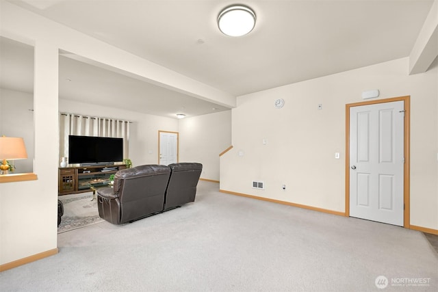 343 Tremont Ave Unit 102, Bellingham, WA 98226 - living room featuring carpet, stairway, and baseboards