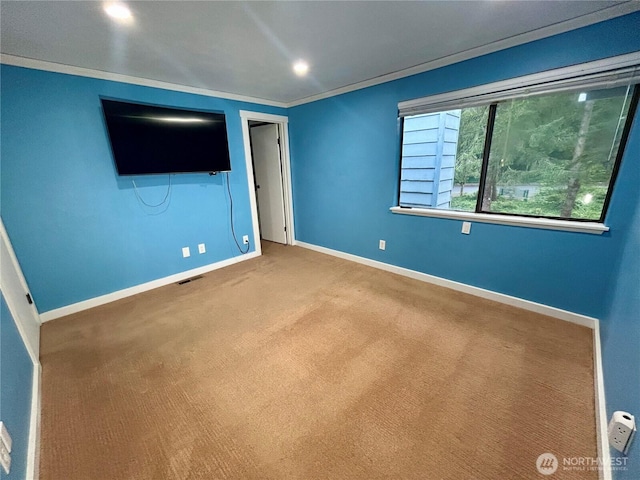 unfurnished bedroom featuring carpet, baseboards, and recessed lighting