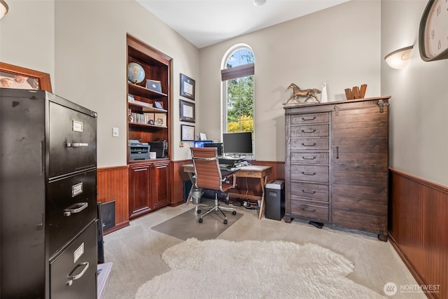 14028 104th Street Ct E, Puyallup, WA 98374 - home office with light colored carpet, a wainscoted wall, and wooden walls