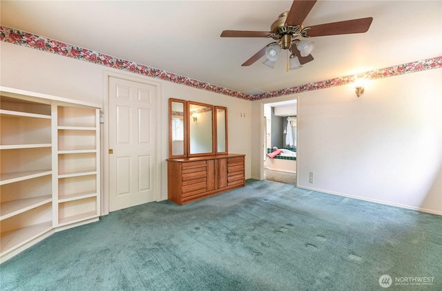 unfurnished bedroom featuring carpet and a ceiling fan