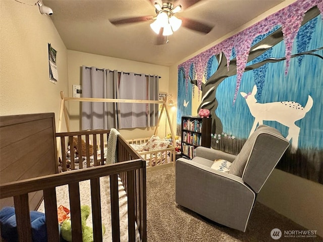 bedroom featuring carpet floors and a ceiling fan