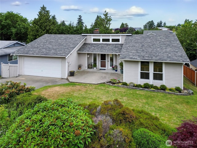 3122 N Vassault St, Tacoma, WA 98407 - mid-century modern home with a garage, a shingled roof, concrete driveway, and covered porch