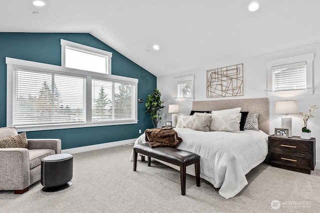 19507 81st Pl NE Unit 3, Kenmore, WA 98028 - bedroom featuring carpet flooring, vaulted ceiling, recessed lighting, and baseboards