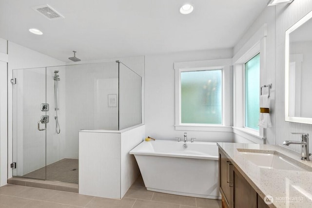 19507 81st Pl NE Unit 3, Kenmore, WA 98028 - bathroom with a shower stall, plenty of natural light, vanity, and a freestanding bath