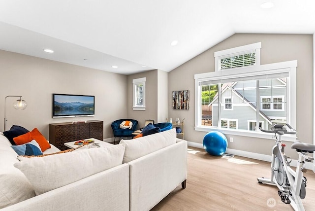 19507 81st Pl NE Unit 3, Kenmore, WA 98028 - living room with light wood-type flooring, recessed lighting, and lofted ceiling