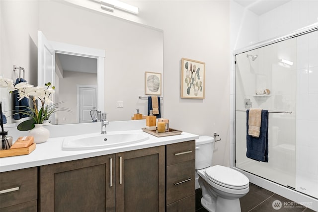 19507 81st Pl NE Unit 3, Kenmore, WA 98028 - bathroom featuring vanity, a shower stall, and tile patterned floors