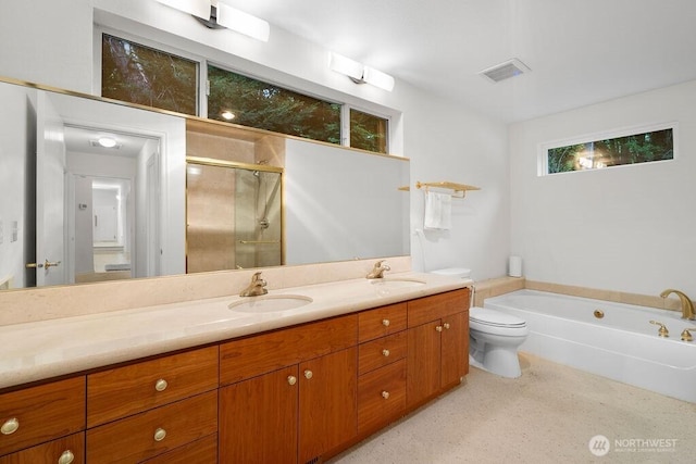 3236 Gravelly Beach Loop NW, Olympia, WA 98502 - bathroom with double vanity, a shower stall, toilet, and a bath
