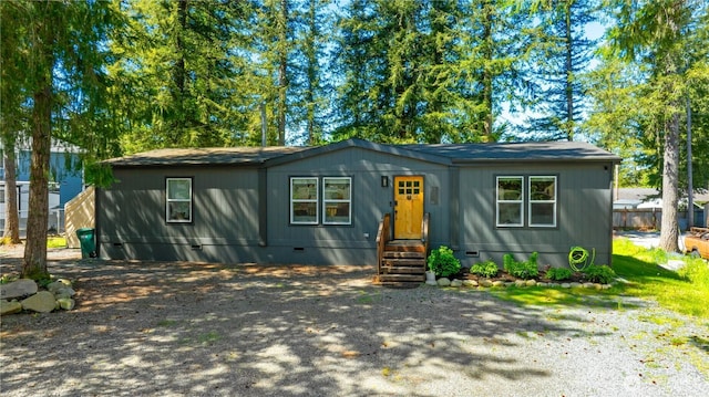 view of front of house featuring crawl space and entry steps