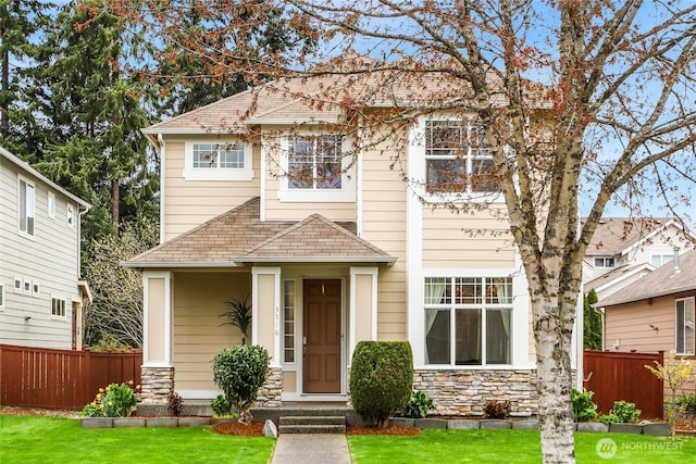 3516 Preston St NE, Lacey, WA 98516 - view of front of home with a shingled roof and stone siding