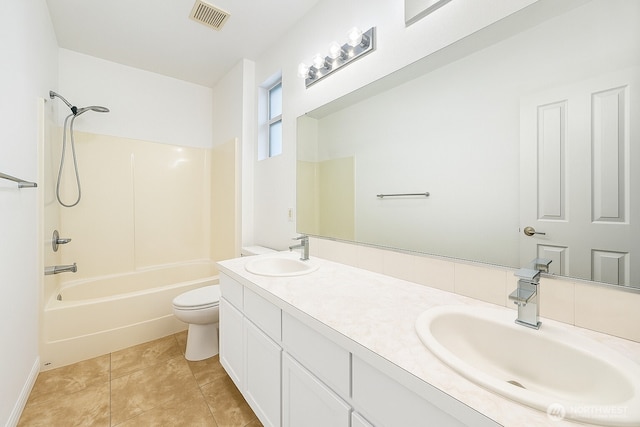 3516 Preston St NE, Lacey, WA 98516 - bathroom featuring toilet, double vanity, bathing tub / shower combination, and tile patterned flooring