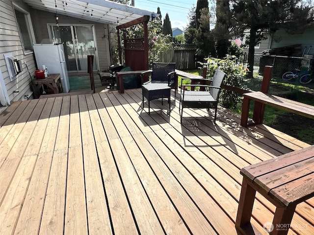 2927 Orleans St, Bellingham, WA 98226 - wooden deck featuring fence and a pergola